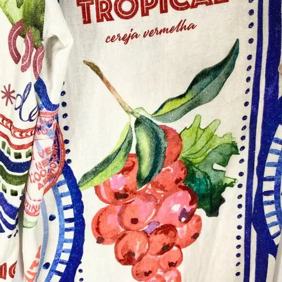 Nwot RACHEL ZOE Pants Women M Linen Tropical-Art Beaded-Tassels Multi Wide-Leg - Picture 6 of 12